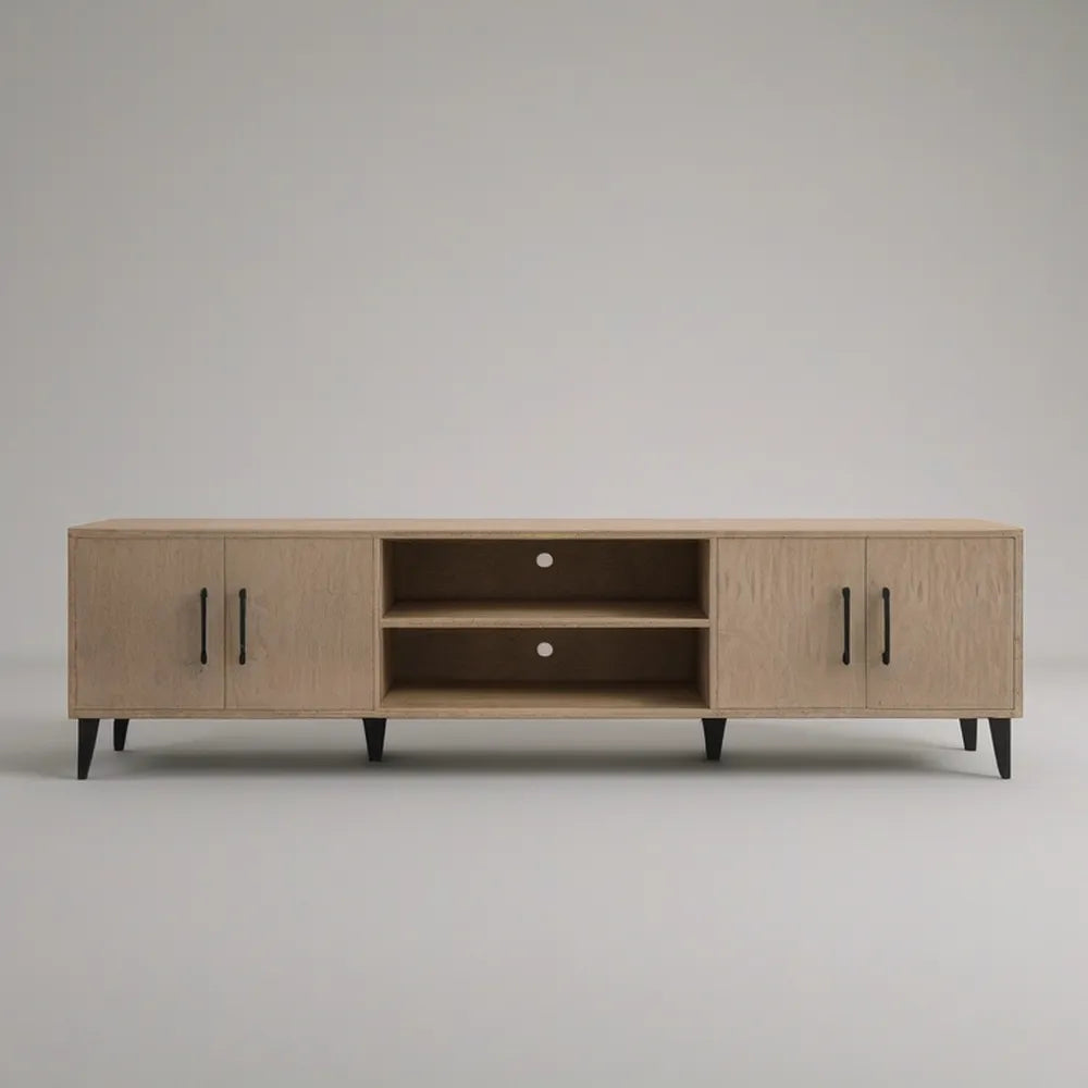 Móvel baixo para TV em MDF folheado a carvalho natural, 180 x 40 x 55 cm