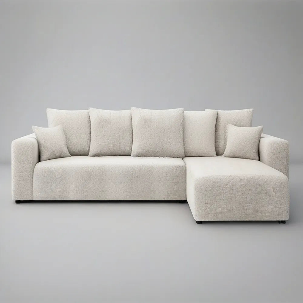 Sofá de Canto com Chaise Longue à Direita em Poliéster Bege 280 x 165 x 85 cm