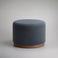 Pufe Redondo em Poliéster Azul-Cinzento com Base em MDF Efeito Nogueira 50 x 50 x 40 cm