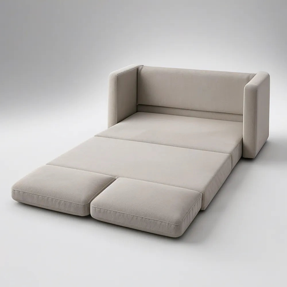 Sofá-cama individual conversível em poliéster bege, 90 x 200 cm