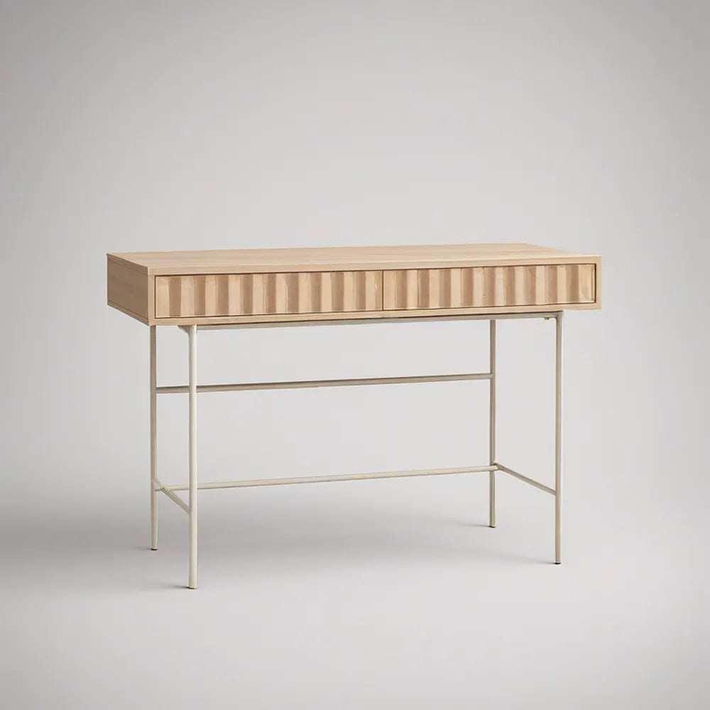 Secretária com 2 gavetas em MDF e aço, Carvalho Claro e Branco, 100 x 50 x 75 cm