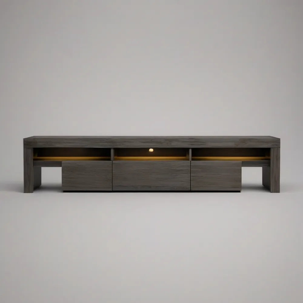 Móvel de TV em MDF Cinzento Escuro com 3 Gavetas e Iluminação LED, 200 x 40 x 50 cm