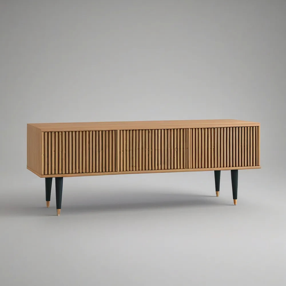 Móvel de TV em Bambu Natural com 3 Portas Deslizantes, 180 x 40 x 65 cm