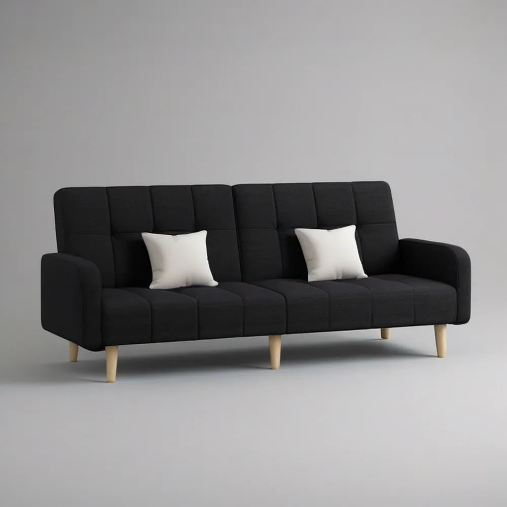Sofá Contemporâneo de 3 Lugares em Poliéster Preto, 210 x 85 x 88 cm